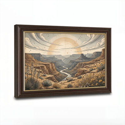 Art mural antique sur toile encadré doré pour le salon, la chambre à coucher, le bureau ou le vestibule - Décoration murale décorative avec canyon du désert