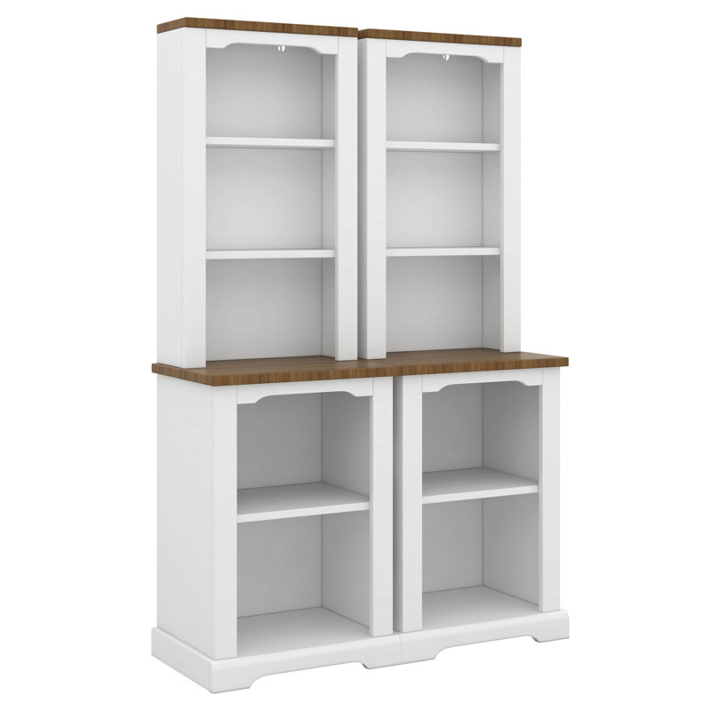 Two-Piece Tall Curved Bookshelf, Freestanding Tall Cabinet With Fully Open Storage, Stylish Display Shelf With Anti-Tip Device