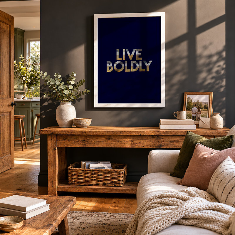 Live Boldly Typography - Framed Print, A3 - 42.0 x 29.7 cm, White