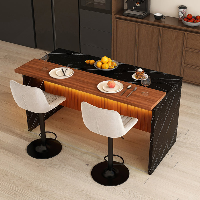 Table de salle à manger avec 2 tabourets de bar, éclairage DEL pour la salle à manger