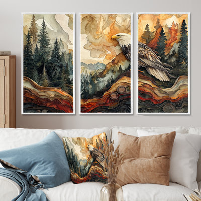 Eagle In A Large Forest Landscape - Eagle Set Of 3 Wall Art