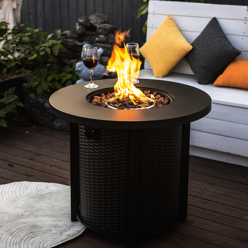 Table de foyer au propane 40000BTU pour le jardin, ronde 30 pouces, table ronde en acier inoxydable, 40000BTU, couvercle inclus