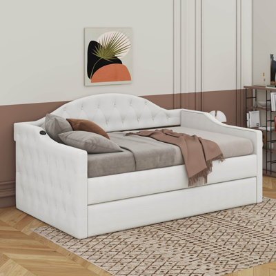 Twin Tufted Velvet Upholstered Daybed With Trundle