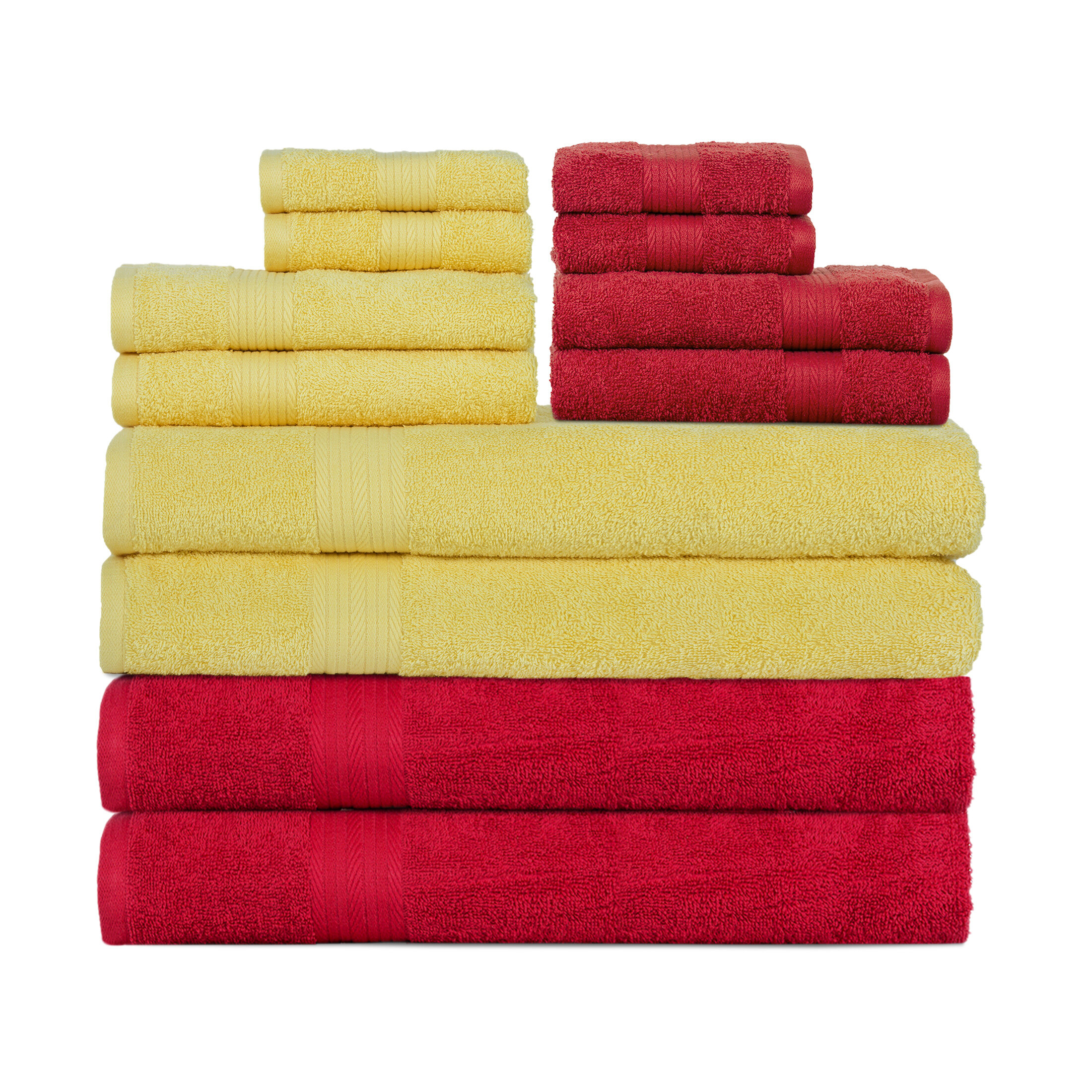 100% Cotton Bathroom Towel Set of 12 Absorbent Soft Plush Fast Drying Latitude Run Color: Gray/Yellow