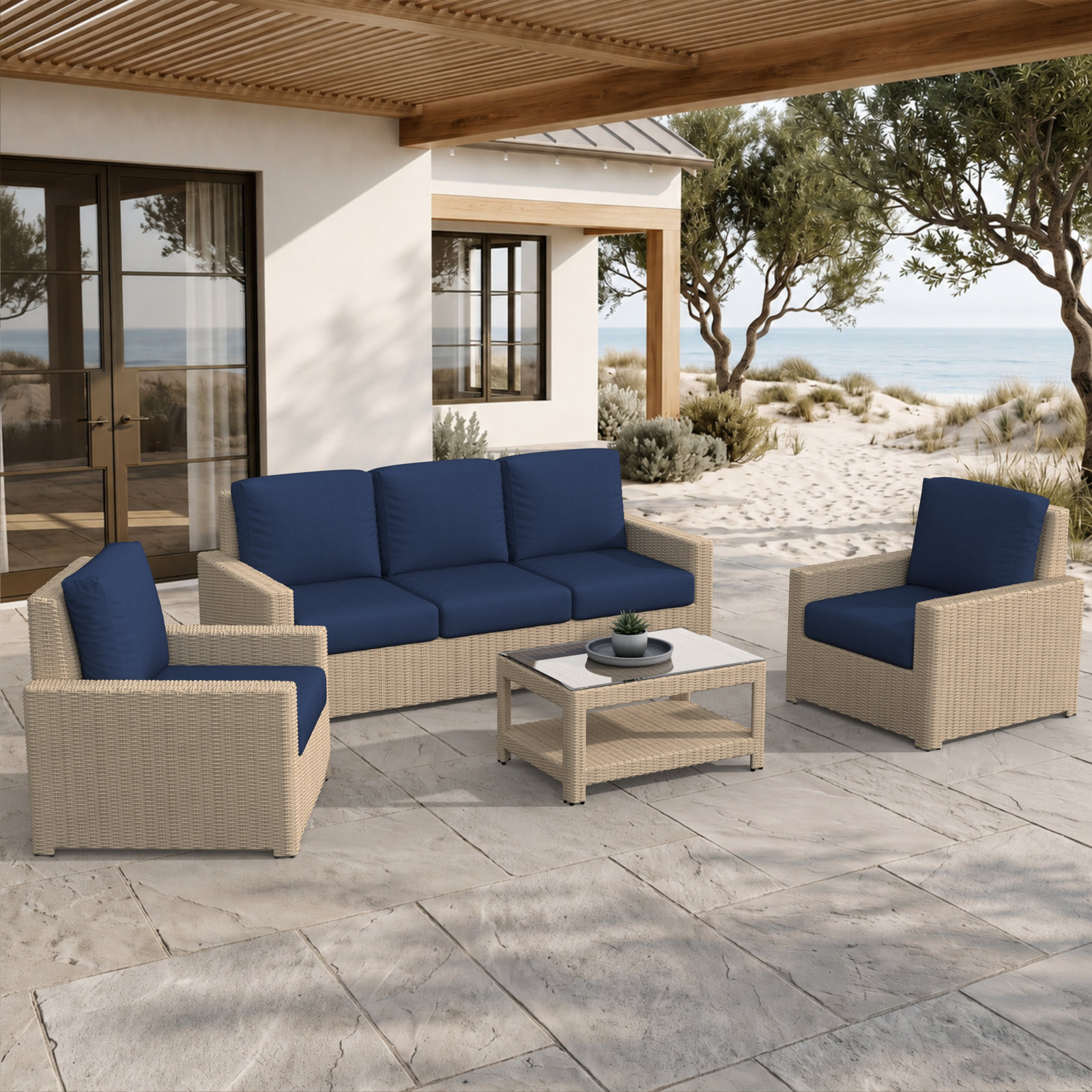Henri 5-Person Sunbrella® Patio Seating Group, Sunbrella® Mira Bluebell