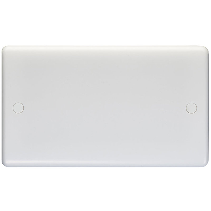 Double WHITE PLASITC Blanking Plate Round Edged Wall Box Chassis Hole Cover Cap