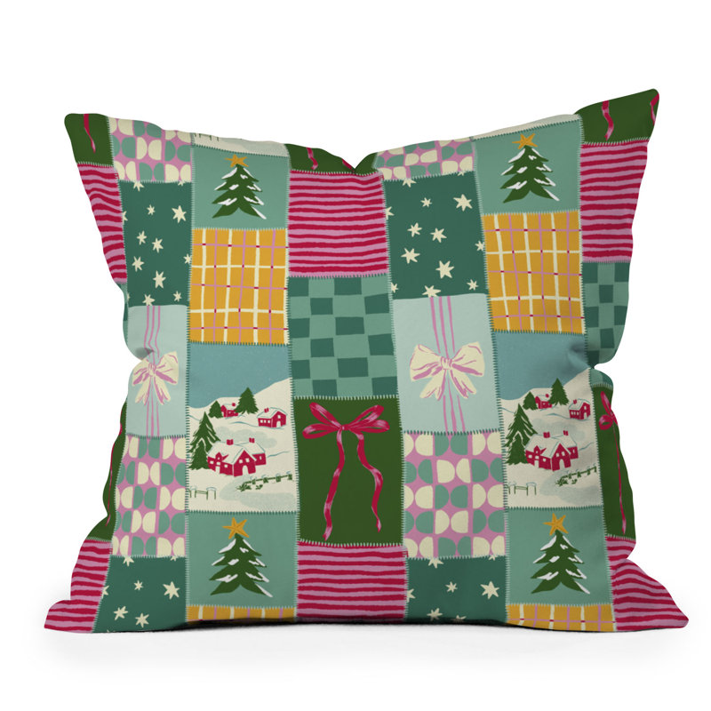 LouBruzzoni Cozy Christmas Patchwork Outdoor Throw Pillow, 26" x 26"