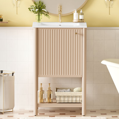 Ensemble de meuble-lavabo simple autoportant de 20 pouces avec lavabo en céramique et porte à fermeture douce, style français pour un décor de salle de bain élégant