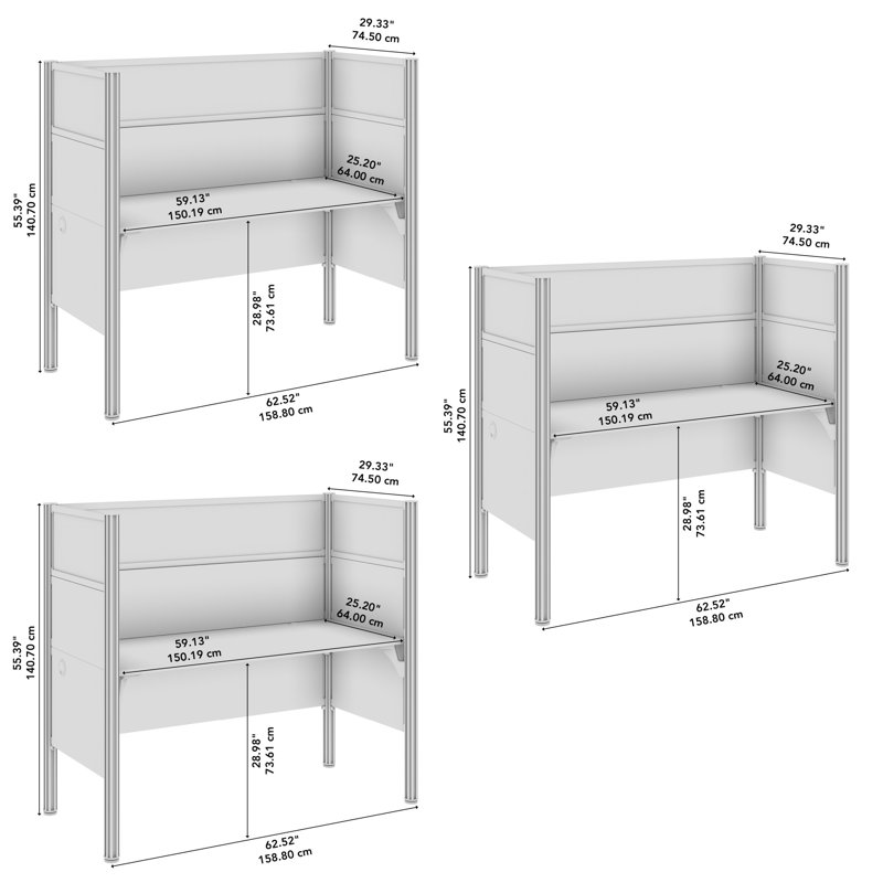 Pro-Biz Triple Side-by-Side Workstation with 6 Privacy Panels (Per Workstation) Benching Desks, White/Gray