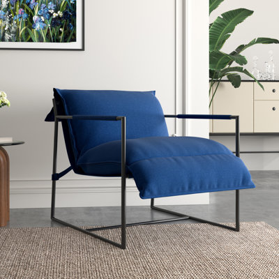 Chaise d'appoint rembourrée avec cadre en métal et mélange de polyester bleu