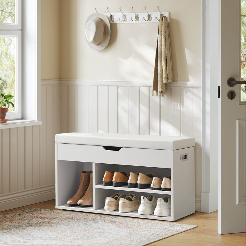 6 Pair Shoe Storage Bench, Cloud White, 17.3" H x 31.5" W x 11.8" D