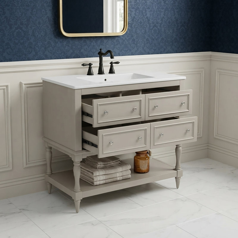Freestanding Standard With Ceramic Top, Beige