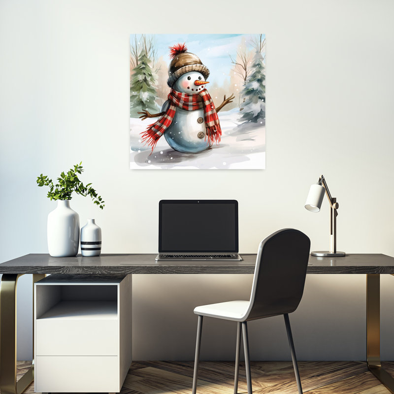 Illustration contemporaine d'un petit bonhomme de neige avec bonhomme de neige, H 18 po x l 18 po