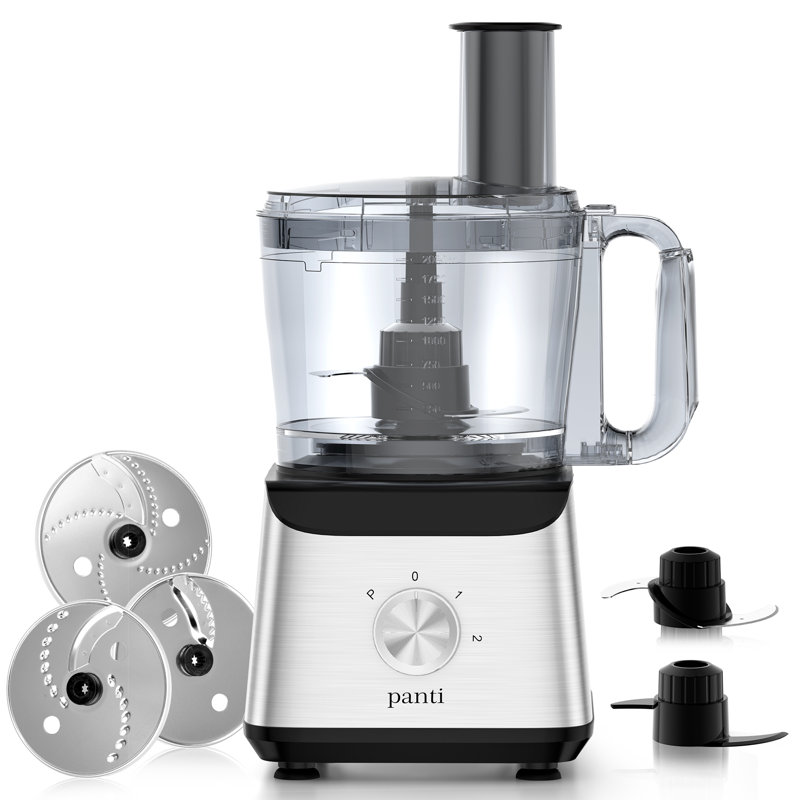 Robot culinaire 12 tasses Panti, hachoir à légumes 4 fonctions 600W pour hacher, trancher, purées et pâte, 3 pales, Noir