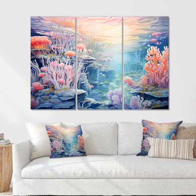 «Turquoise and Pink Underwater World I - Coastal Coral Under Water», ensemble de reproduction d'art mural