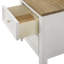 Table de chevet contemporaine en bois deux tons avec finition blanche et brune, deux tiroirs de rangement avec quincaillerie à glissière centrale pour le rangement dans la chambre à coucher