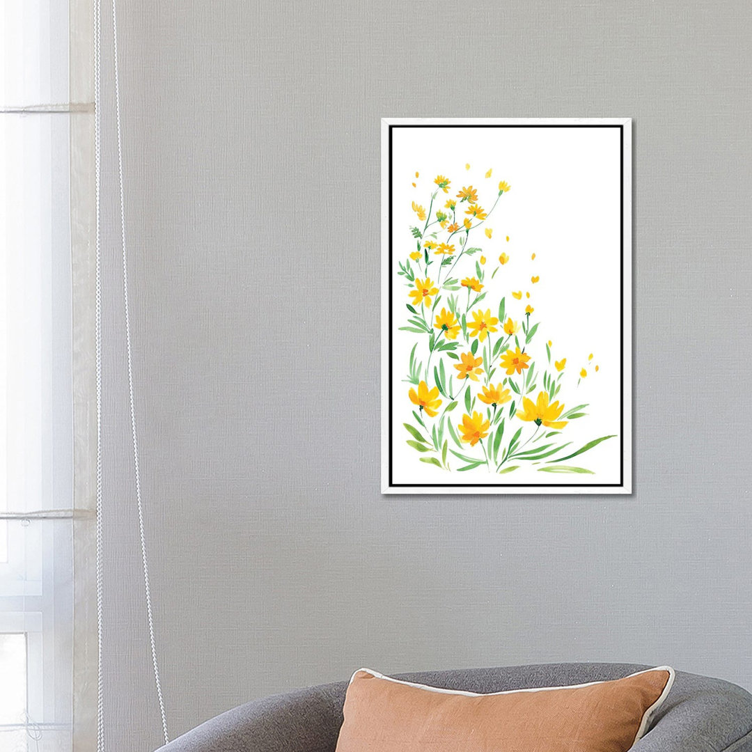 Gelbe Aquarell-Wildblumen von Blursbyai - Galerie-umwickelte Leinwand Giclée auf Leinwand