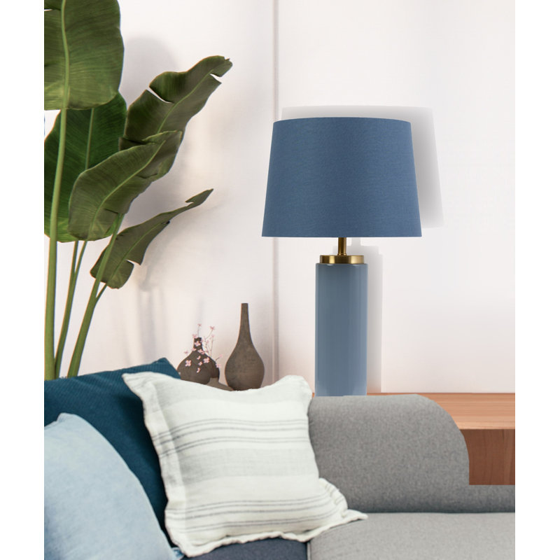 Cylinder 55cm Metal Ceramic look Table Lamp, Blue, Blue