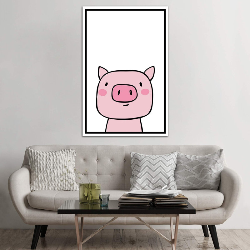 Cochon - impression d'art graphique, H 60 po x l 40po x P 1,5 po, Pas de tapis, Toile blanche encadrée