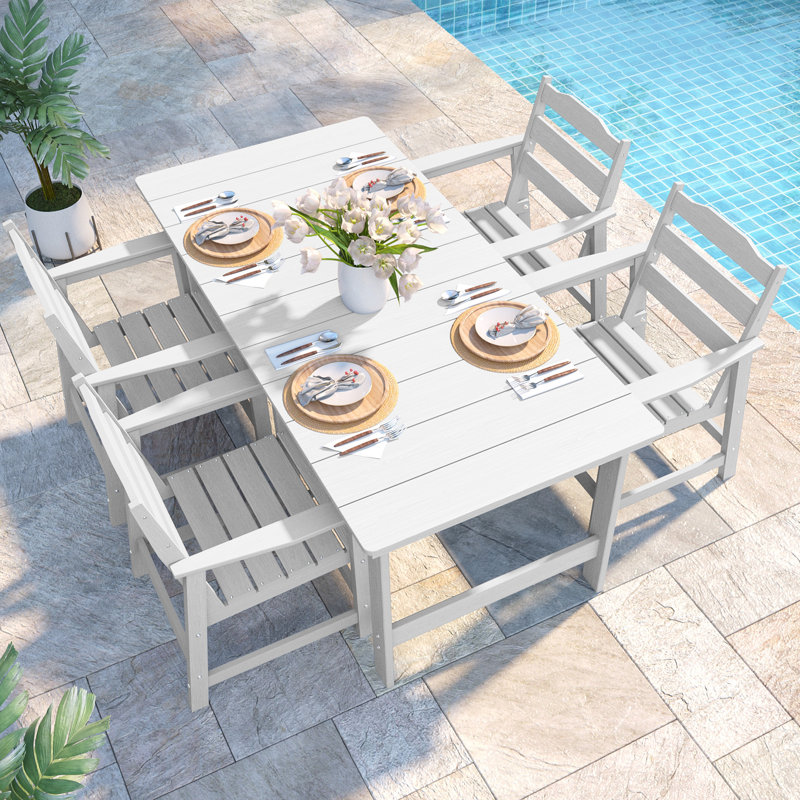 Harborview All-Weather HDPE Outdoor Patio Dining Table With Umbrella Hole, White
