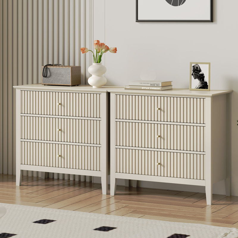  Commode 3 tiroirs Amberrae, 32 po de largeur, Beige