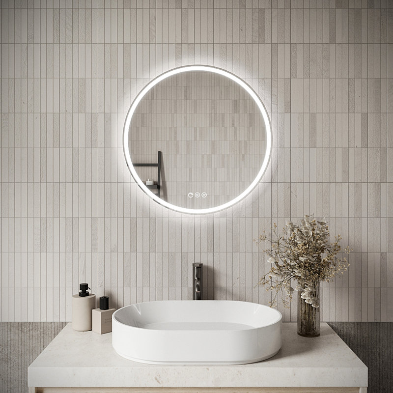 Streamline Round Frameless LED Bathroom Vanity Mirror with Defogger, Dimmability, Colour Temperature Change