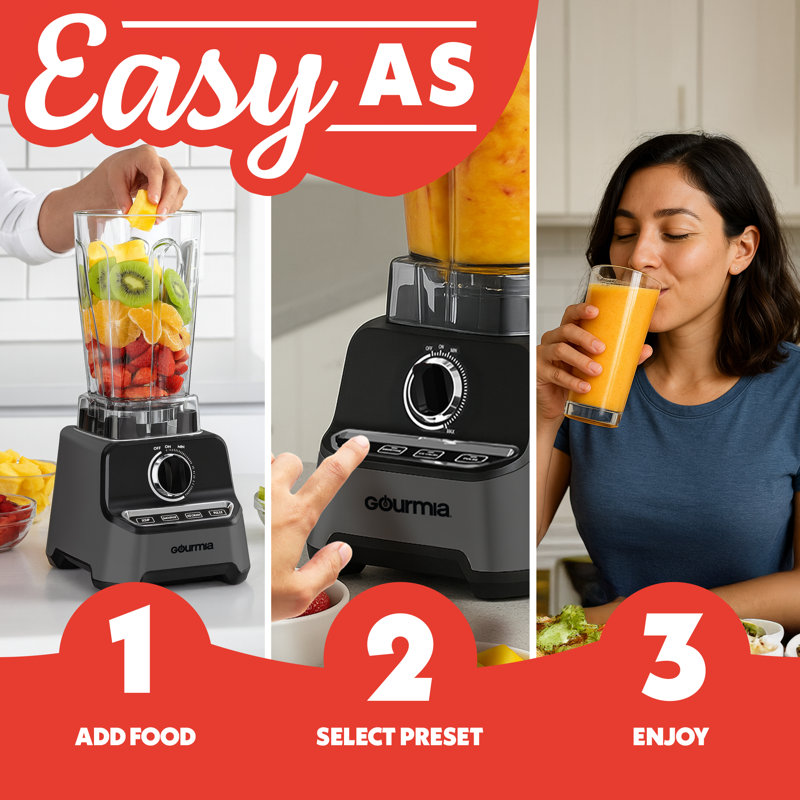 Gourmia Countertop Blender With 2l Bpa-free Pitcher And 4 Presets, Black, Black