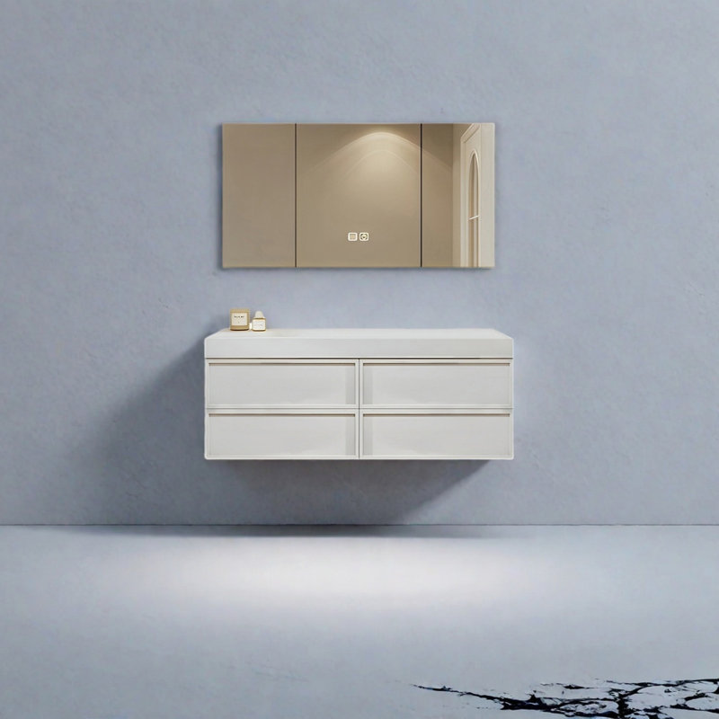 Armoire de salle de bain japonaise, Blanc, H 19,68 po x l 51,18 po x P 21,65 po
