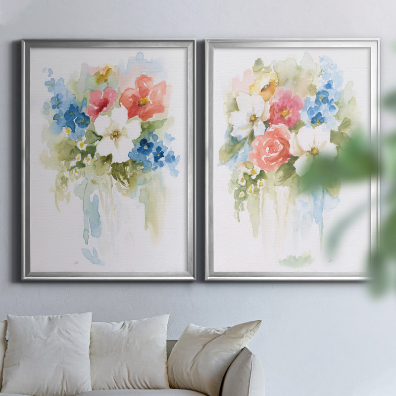 «Spring Medley I», ensemble de 2 reproductions d'art, H 18,5 po x l 49 po x P 1,5 po, Toile encadrée argentée, Pas de tapis