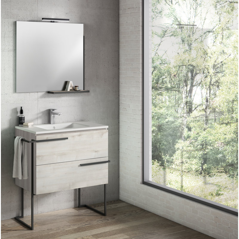 Aquilar 43.75'' Single Bathroom Vanity with Ceramic Top, Abedul