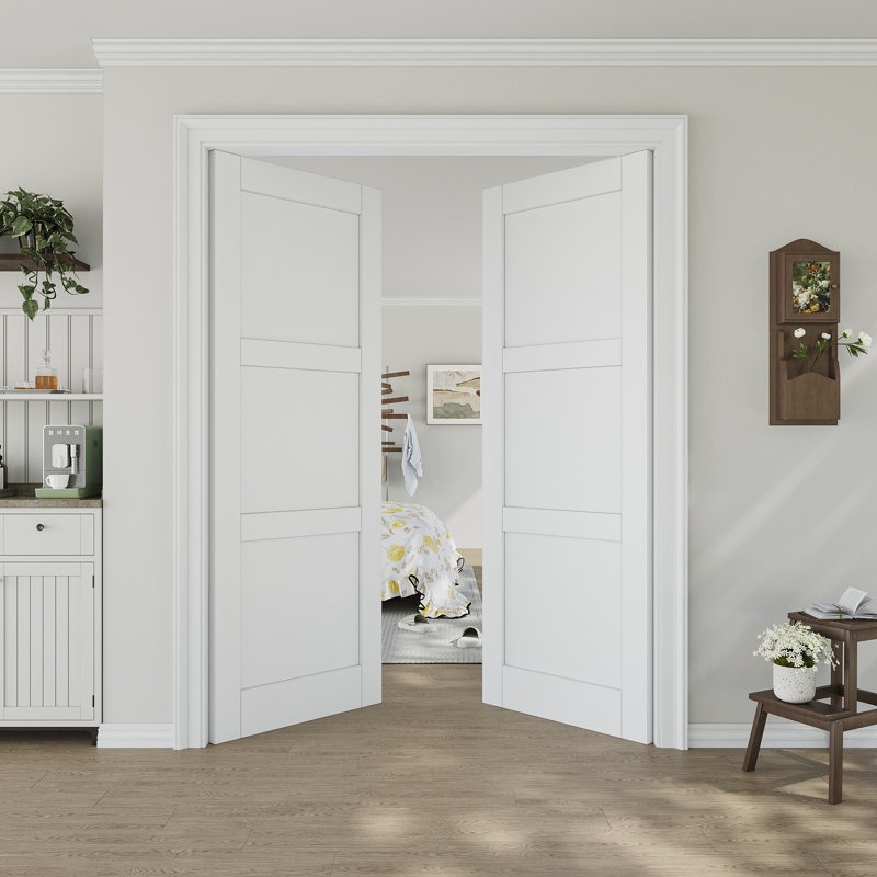 Porte standard en bois massif à 3 panneaux avec base apprêtée sans trousse de quincaillerie
