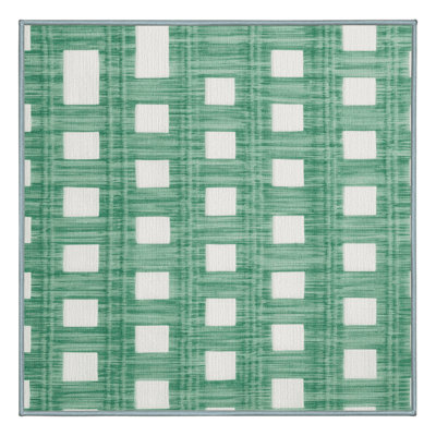 Machine Washable Checkered Green Area Rug