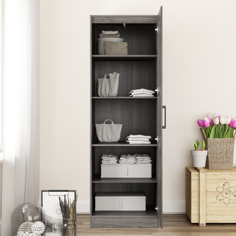 Garde-robe à une porte, armoire suspendue ou plusieurs tablettes, économiseur d'espace, Grain de bois gris