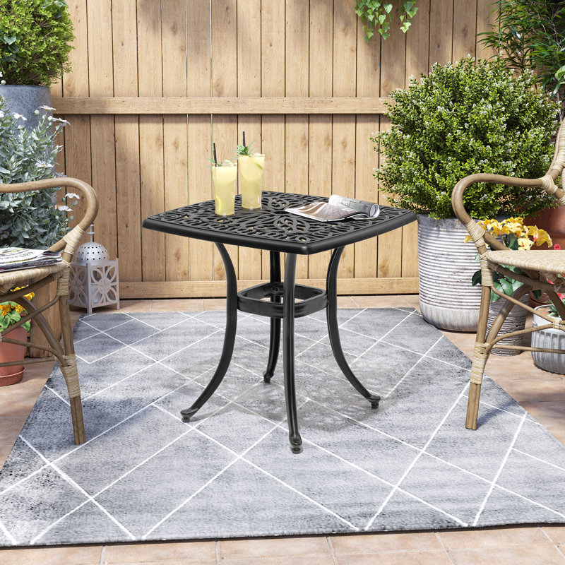 Damisha Cast Aluminum Square 21'' L x 21'' W Outdoor Bistro Table with Umbrella Hole