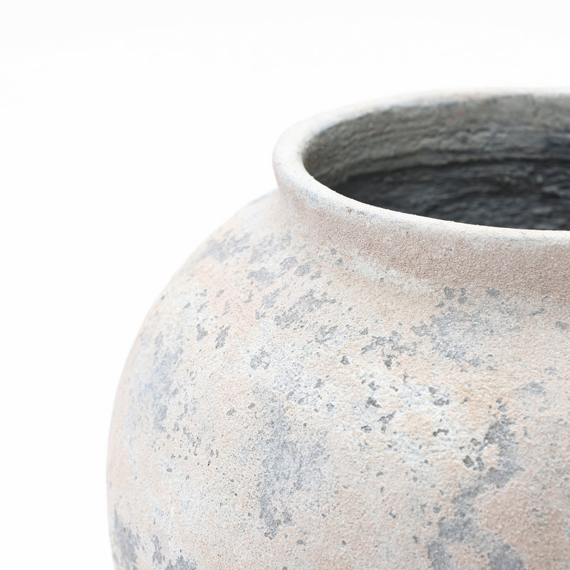 10.7" Mottled Grey Cement Globe Vase, Round Decorative Accent for Home Decor