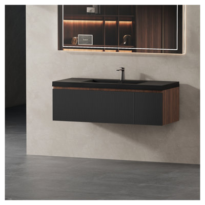 48" Floating Bathroom Vanity with Sink, Wall-Mounted Storage Cabinet with Soft-Close Drawers, Smoked Walnut Finish