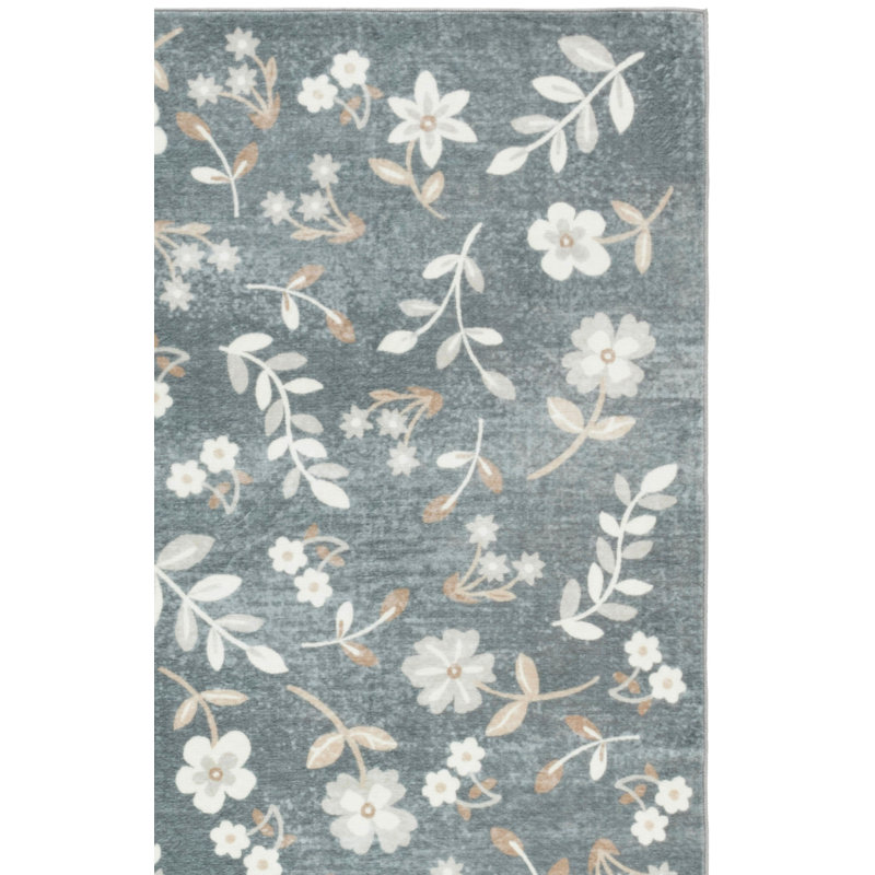 Msrw Floral 197 Performance Machine Washable Floral Rug, Square 6'