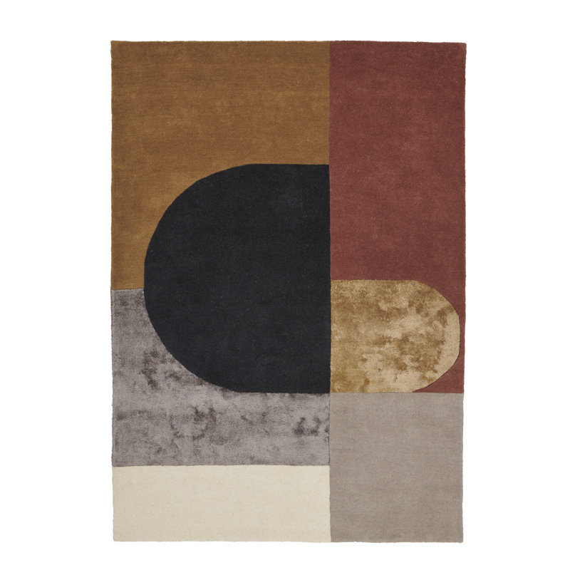 Tapis noir / orange / gris en laine touffeté à la main Andriana, Rectangle 8 pi 3 po x 11 pi 6 po