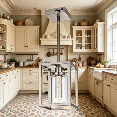 Luminaire suspendu à DEL avec verre à bulles de cristal, finition nickel brossé, puces à DEL intégrées, 5 lumières à intensité variable, plafonnier à hauteur réglable pour îlot de cuisine