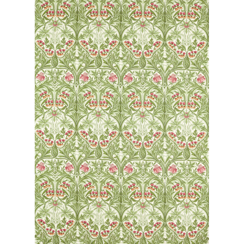 Bluebell Fabric, Leaf Green/Sweet Briar