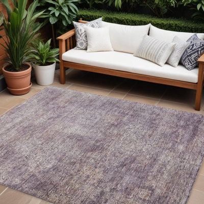 9' X 12' Plum And Lavender Floral Washable Indoor Outdoor Area Rug