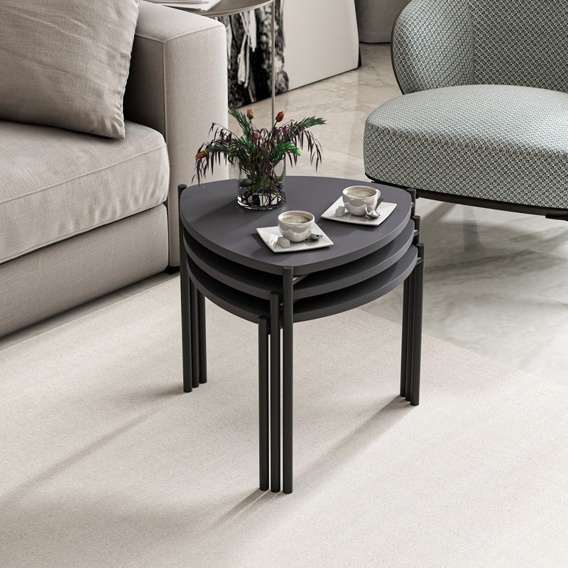 Modern Nesting Table Set (3 Pieces), Anthracite Color, 17.7 x 17.7 x 17.7 inches | 100% Melamine Coated Particle Board, Metal Frame, Thickness: 0.7 inches | Stylish & Versatile for Small Spaces, Durable & Elegant Design