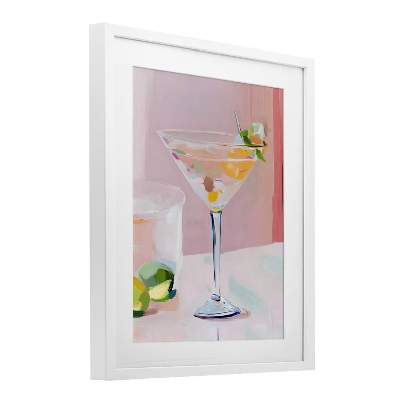 Bar à martini rose avec impression encadrée sous verre lime, design par The Prints Vibe, 21 x 17