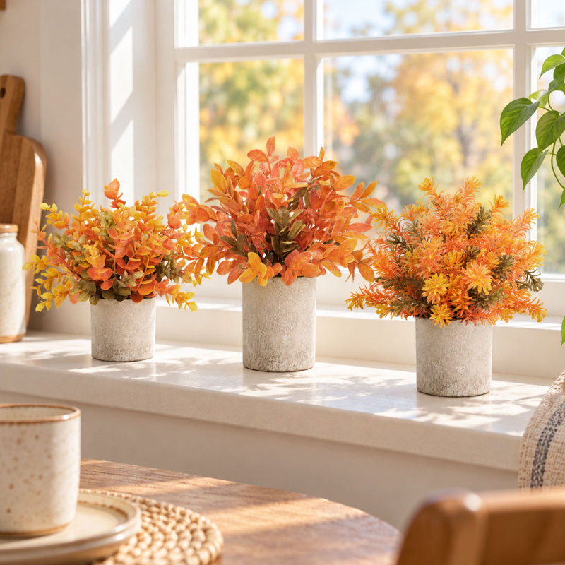 3-Pack 7.5" Artificial Eucalyptus Potted Plants for Fall Table Decor