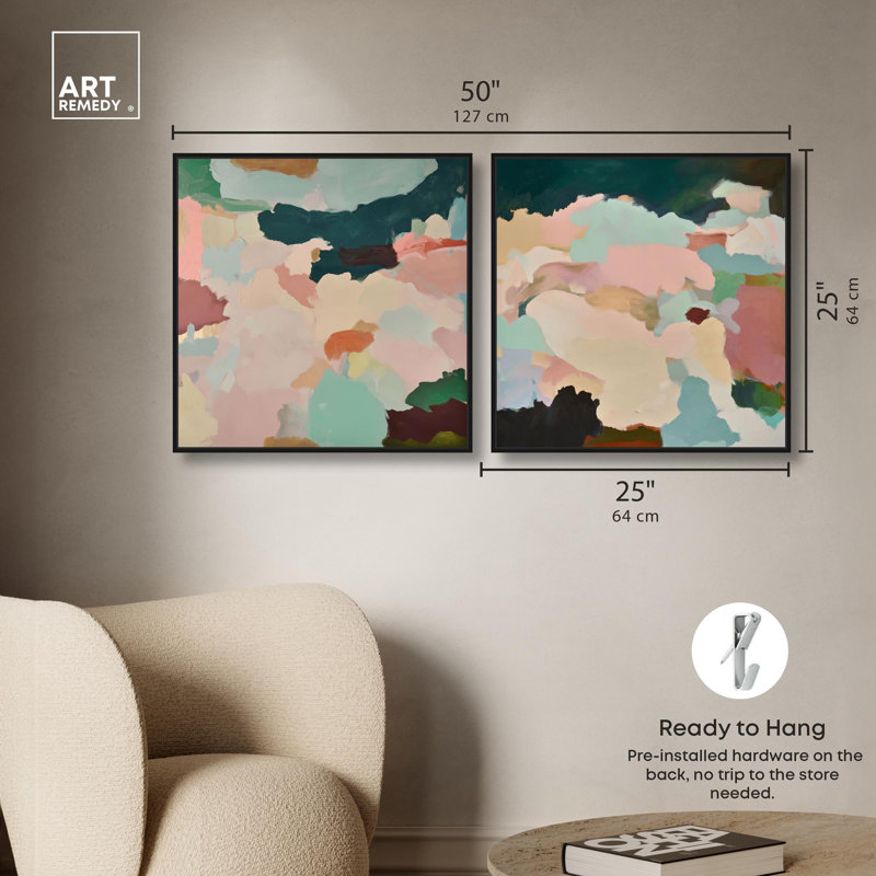 "Luxe Botanicals Boho Art", ensemble de 2 impressions sur toile par , H 25 po x l 25 po, Noir