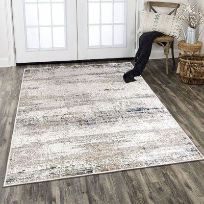Luxurious Cotton Area Rug, 5.9 x 9.2 Feet | 100% Cotton, 1200 Grams per Square Meter | Pile Height: 0.4 in, Antibacterial, Non-Slip PVC Underside, Machine Washable | Elegant Cream & Beige Design for Home Décor