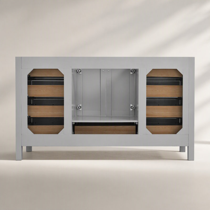 Meuble-lavabo autoportant 60 po avec lavabo simple et cadre en bois massif 60 po gris, Gris