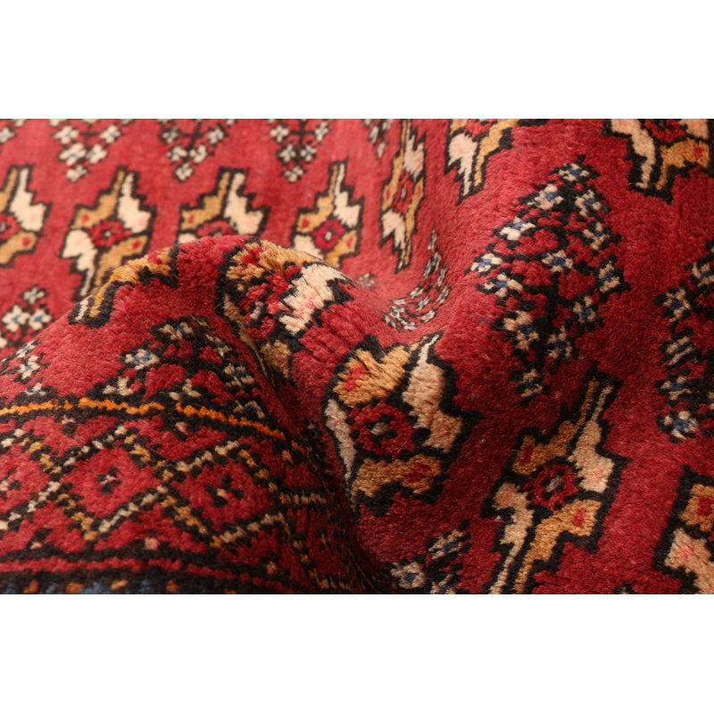 Tapis rouge en laine noué à la main de conception unique 3 pi 5 po x 6 pi 7 po Ayiesha