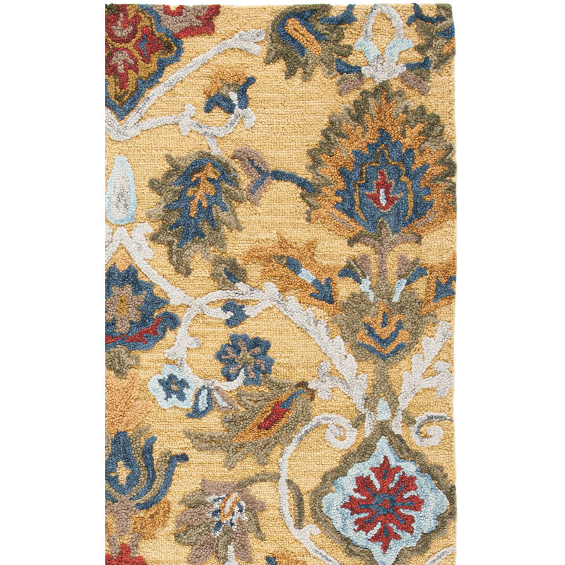 Haimes Hand Tufted Wool Floral Rug, Square 4', Gold/Navy