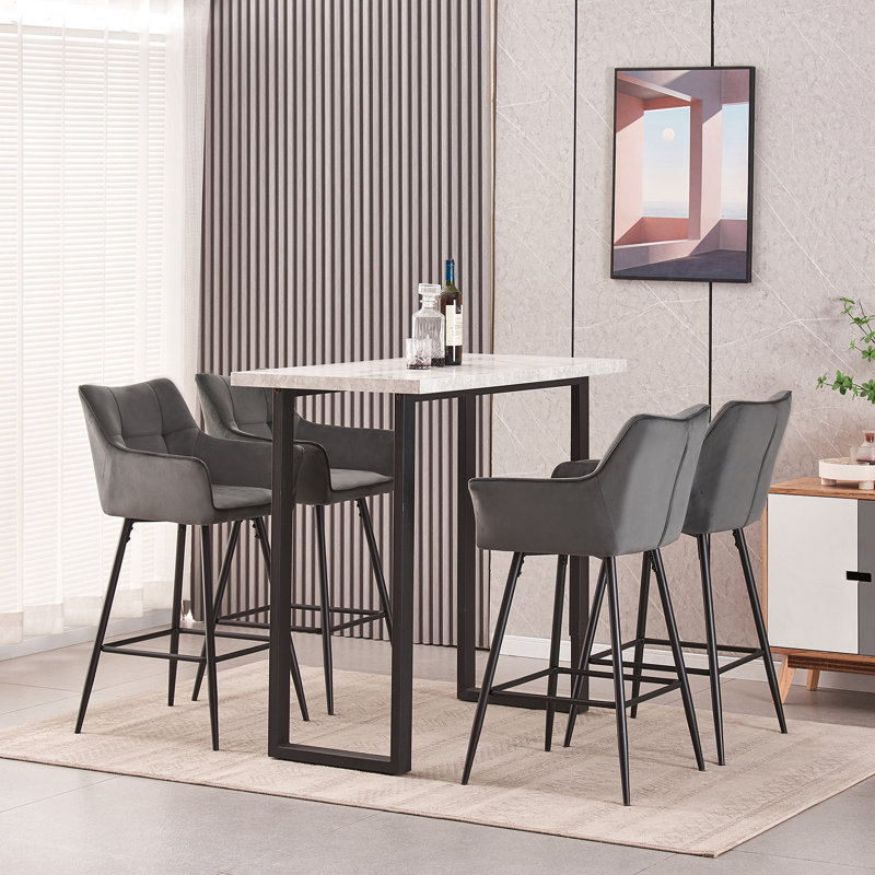 Baston 67cm Velvet Arm Bar Stools, Grey